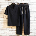 (Shirt + trousers) summer men shirt Man Cotton shirts Short sleeve men's casual shirts men A set of clothes size M-5XL