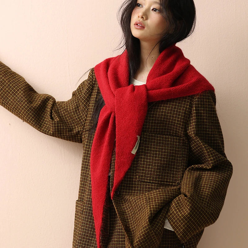 Women's Wool Knitted Triangle Scarf Shawl Autumn Winter Warm British Korean Neck Protection Scarf Decorative Small Scarf