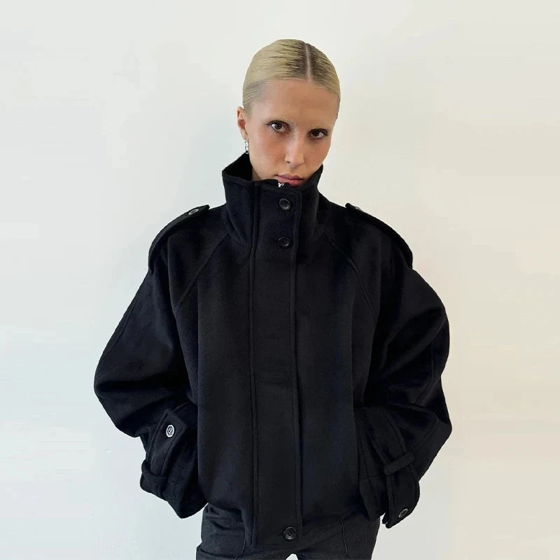 New Stand Collar Women's Coat Full Sleeve Single Breasted Pockets Loose Female Jacket 2026 Autumn Fashion Commute Lady Outwear