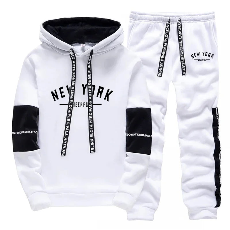 Mens Tracksuit Daily Casual Hooded Sweatshirts Outdoors Sports Jogging Man Clothes Print Urban Streets Single Piece Hoodie Pants