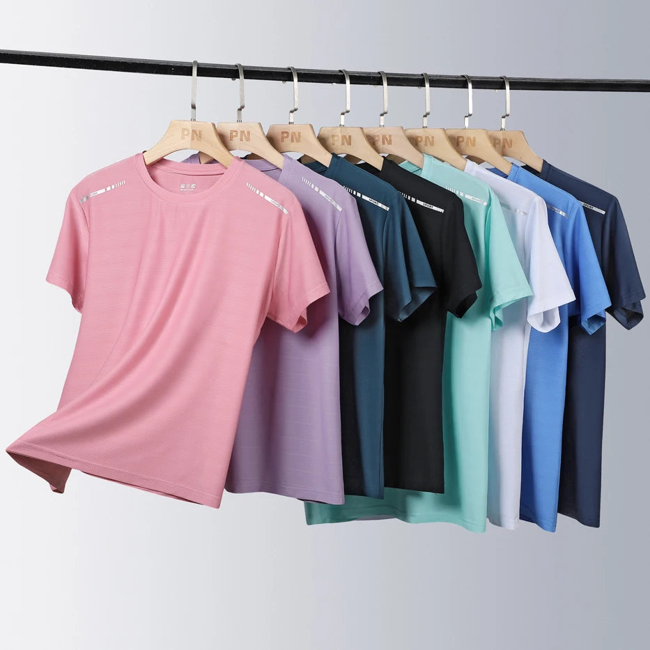 Women Reflective Running T-Shirt - High Elastic Breathable Quick-Dry Ice Silk Sport Top for Summer, Cool Short Sleeve Active Tee