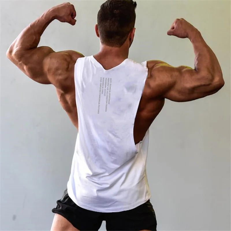 Mens Running Vests Cotton Side Cut Off Sleeveless T-Shirt Summer Sportswear Gym Tank Tops Bodybuilding Fitness Clothing