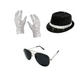 Michael Jackson Costume Accessories Set - Sequin Fedora Hat + Rhinestone Gloves + Aviator Sunglasses, Halloween Cosplay Party Dr
