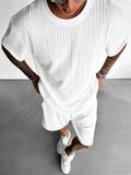 Men's Textured Two-Piece Casual Set: Short-Sleeve T-Shirt and Shorts