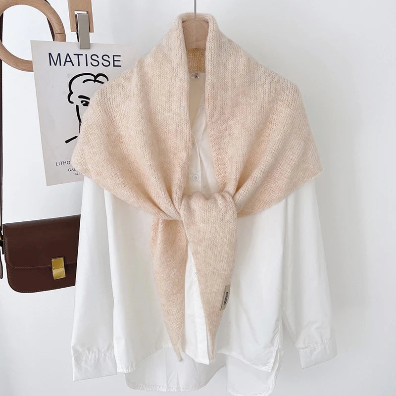 Women's Wool Knitted Triangle Scarf Shawl Autumn Winter Warm British Korean Neck Protection Scarf Decorative Small Scarf
