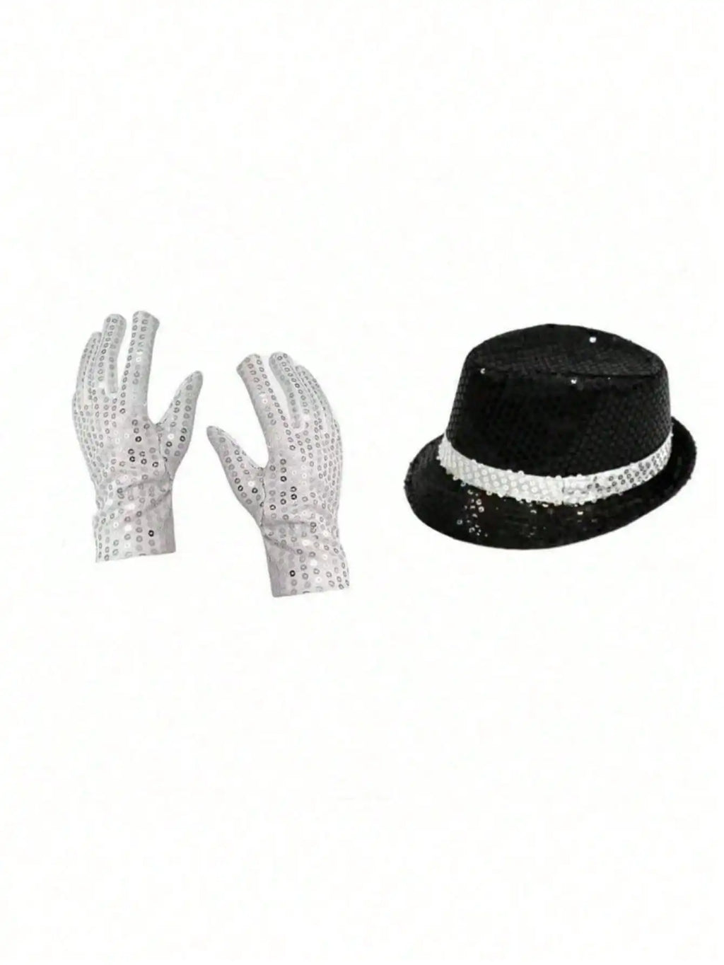 Michael Jackson Costume Accessories Set - Sequin Fedora Hat + Rhinestone Gloves + Aviator Sunglasses, Halloween Cosplay Party Dr