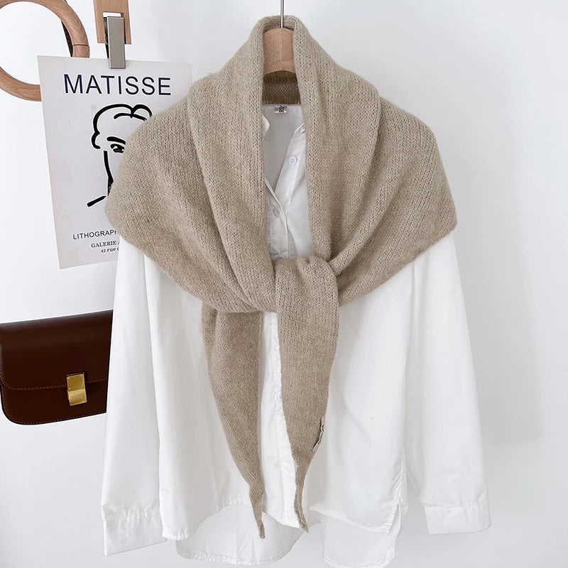 Women's Wool Knitted Triangle Scarf Shawl Autumn Winter Warm British Korean Neck Protection Scarf Decorative Small Scarf