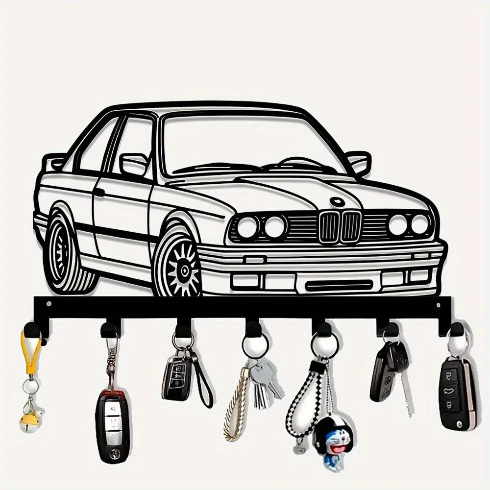 7-Hook Metal Key Holder - Wall-Mounted Storage Organizer for Keys, Towels, Coats, Kitchen Essentials & More - Durable