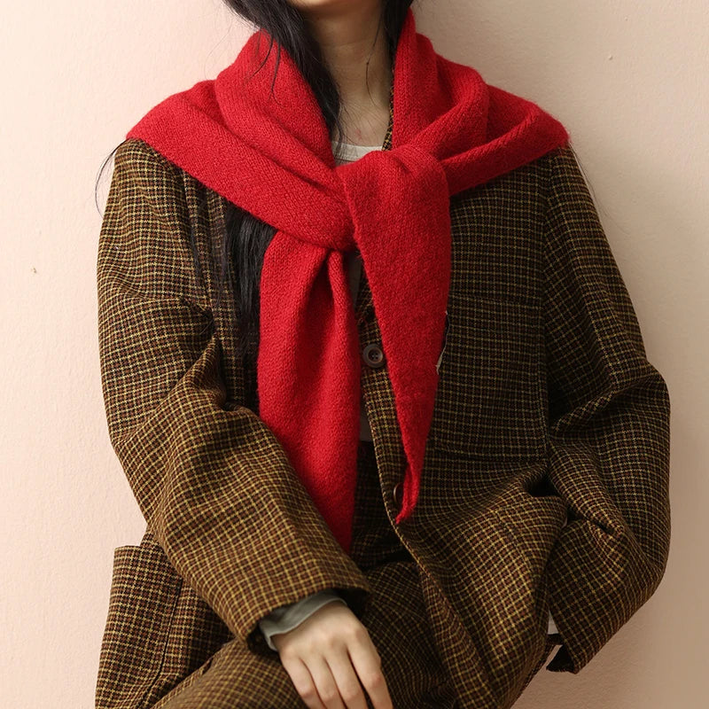 Women's Wool Knitted Triangle Scarf Shawl Autumn Winter Warm British Korean Neck Protection Scarf Decorative Small Scarf
