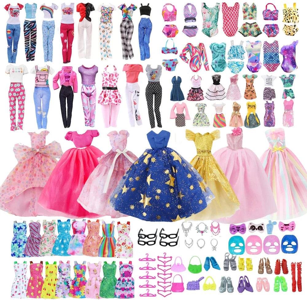 64Pcs Clothes And Accessories for 11.5''/30cm Dolls Fashion Gowns Dresses Casual Outfits Swimsuits Shoes Necklace Ideal Gift