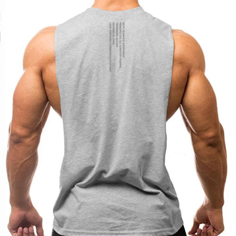Mens Running Vests Cotton Side Cut Off Sleeveless T-Shirt Summer Sportswear Gym Tank Tops Bodybuilding Fitness Clothing