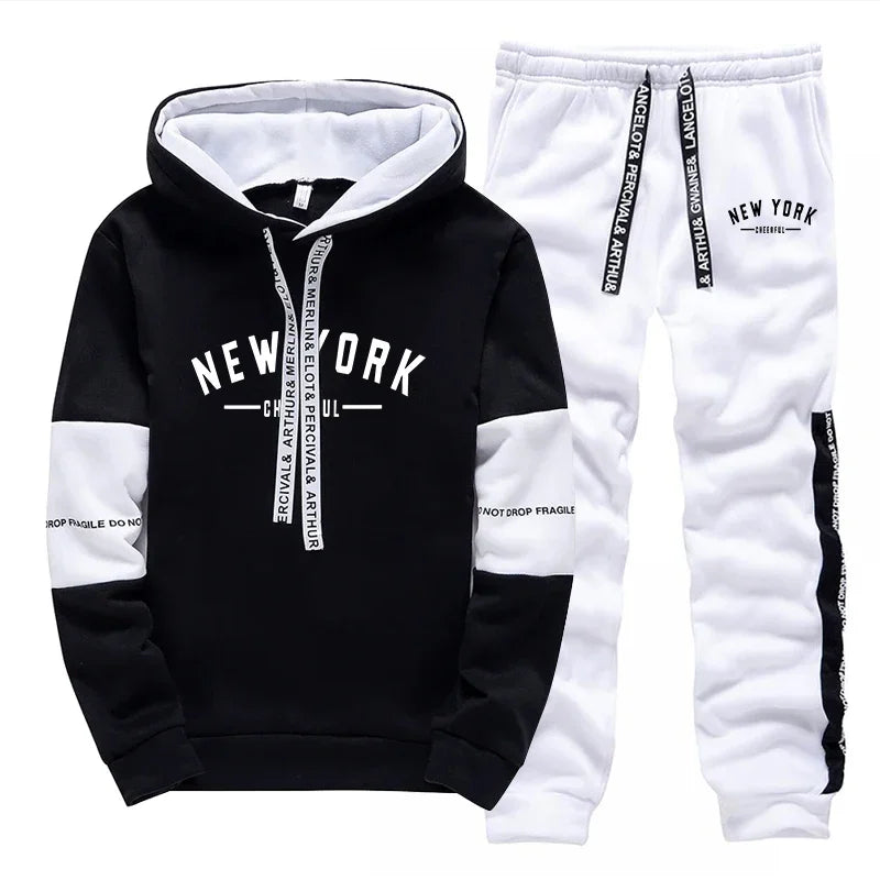 Mens Tracksuit Daily Casual Hooded Sweatshirts Outdoors Sports Jogging Man Clothes Print Urban Streets Single Piece Hoodie Pants