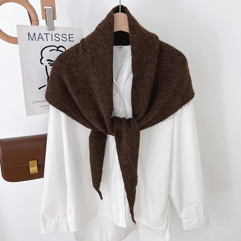 Women's Wool Knitted Triangle Scarf Shawl Autumn Winter Warm British Korean Neck Protection Scarf Decorative Small Scarf