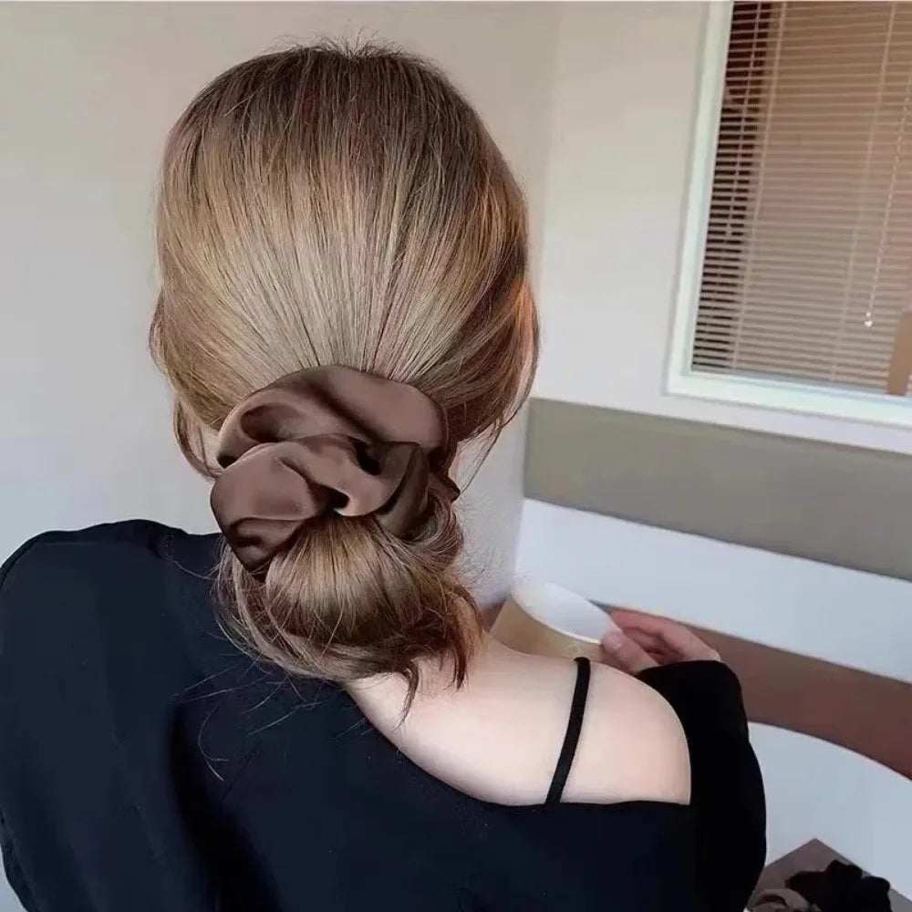 Women Silk Satin Scrunchies Korean Ladies Girls Elastics Hair Band Ponytail Hold Hair Accessories