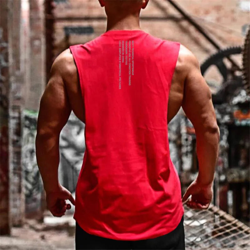 Mens Running Vests Cotton Side Cut Off Sleeveless T-Shirt Summer Sportswear Gym Tank Tops Bodybuilding Fitness Clothing