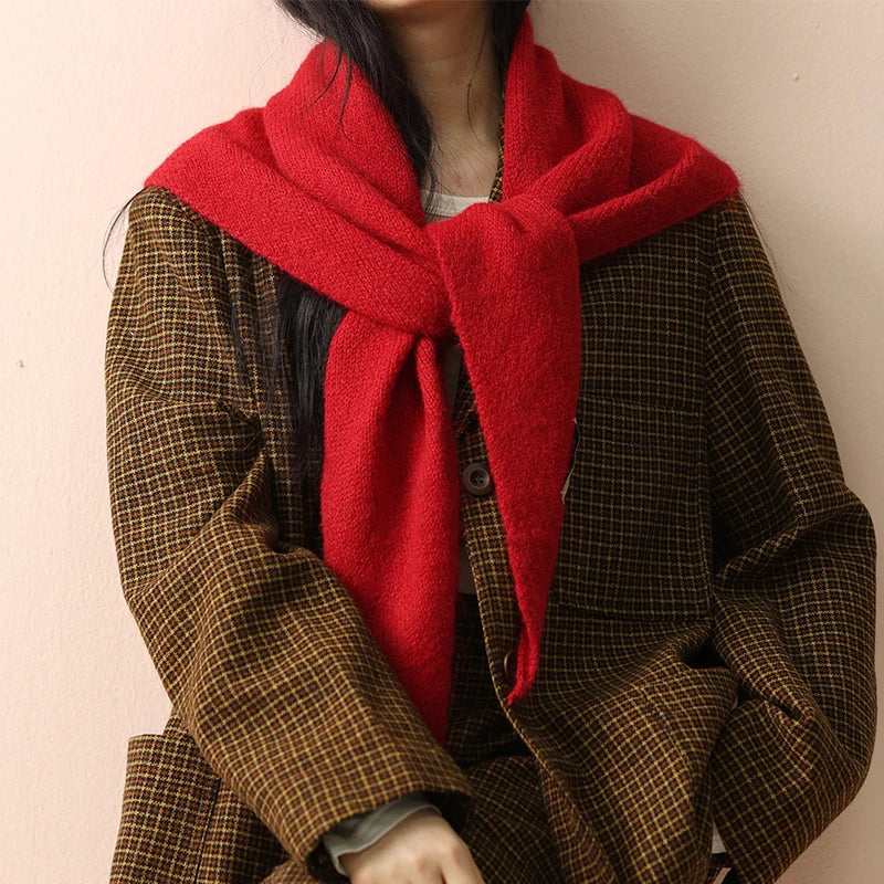 Women's Wool Knitted Triangle Scarf Shawl Autumn Winter Warm British Korean Neck Protection Scarf Decorative Small Scarf