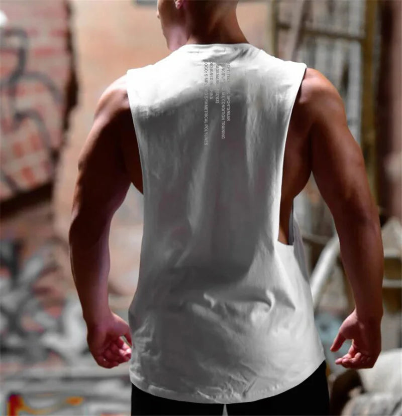 Mens Running Vests Cotton Side Cut Off Sleeveless T-Shirt Summer Sportswear Gym Tank Tops Bodybuilding Fitness Clothing