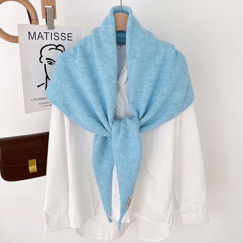 Women's Wool Knitted Triangle Scarf Shawl Autumn Winter Warm British Korean Neck Protection Scarf Decorative Small Scarf