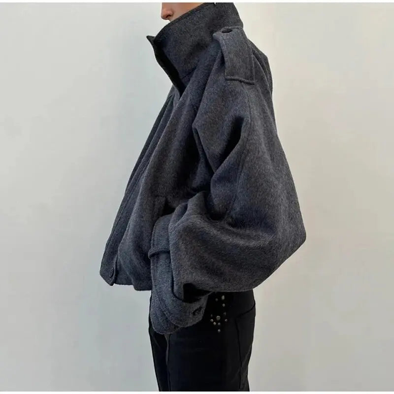 New Stand Collar Women's Coat Full Sleeve Single Breasted Pockets Loose Female Jacket 2026 Autumn Fashion Commute Lady Outwear