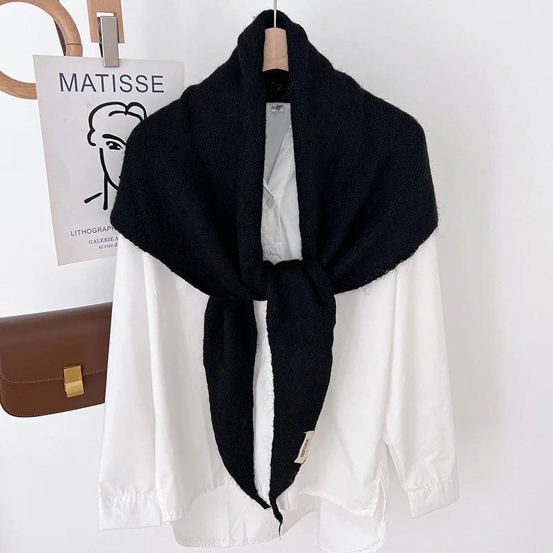 Women's Wool Knitted Triangle Scarf Shawl Autumn Winter Warm British Korean Neck Protection Scarf Decorative Small Scarf