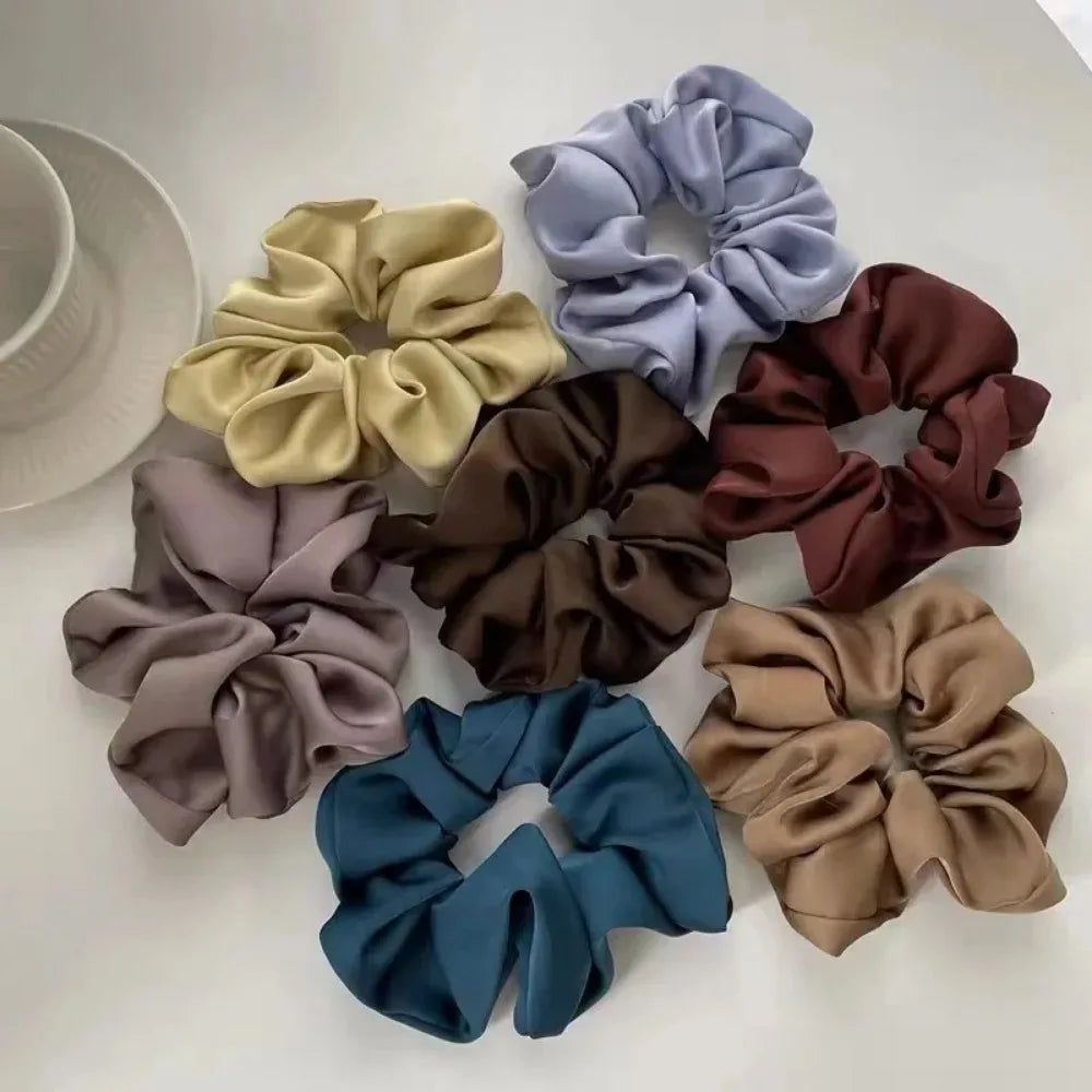 Women Silk Satin Scrunchies Korean Ladies Girls Elastics Hair Band Ponytail Hold Hair Accessories