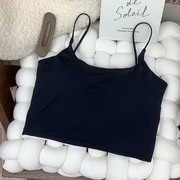 2024 Summer Bra Top Sexy Women Ice Silk Crop Top Seamless Tube Tops Camisole Underwear Korean Fashion Solid Padded Bralette Vest
