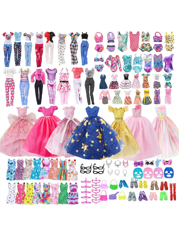64Pcs Clothes And Accessories for 11.5''/30cm Dolls Fashion Gowns Dresses Casual Outfits Swimsuits Shoes Necklace Ideal Gift