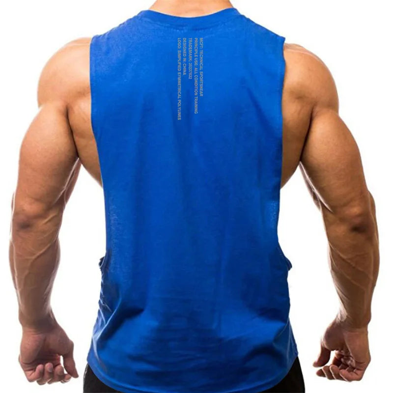Mens Running Vests Cotton Side Cut Off Sleeveless T-Shirt Summer Sportswear Gym Tank Tops Bodybuilding Fitness Clothing