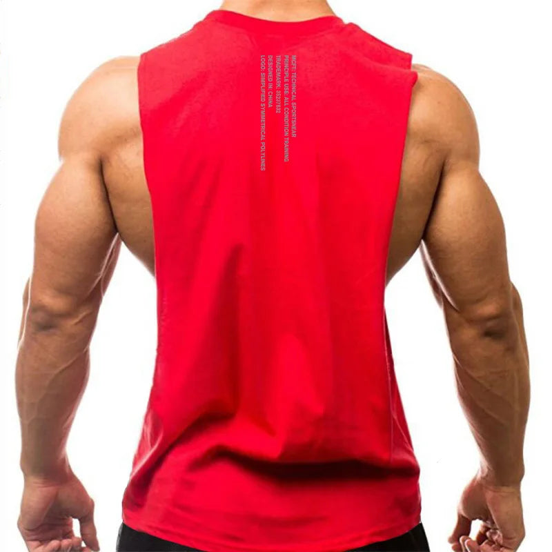 Mens Running Vests Cotton Side Cut Off Sleeveless T-Shirt Summer Sportswear Gym Tank Tops Bodybuilding Fitness Clothing