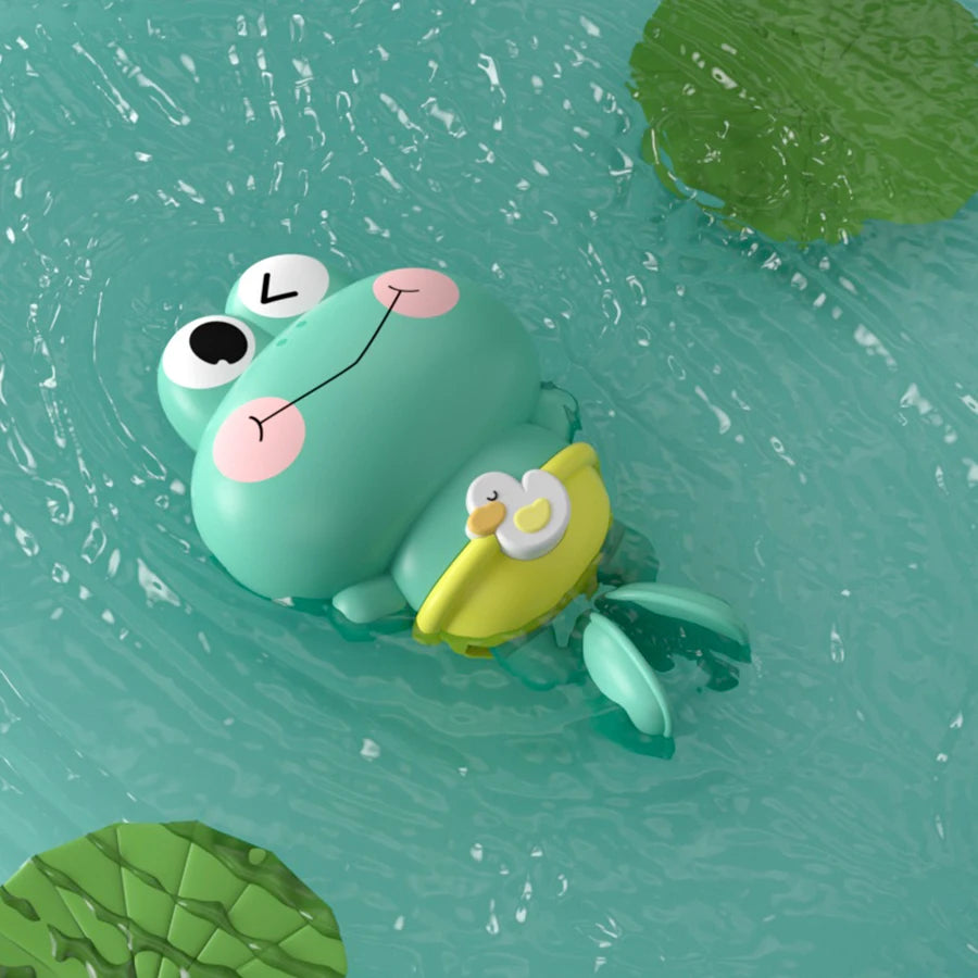 Wind-Up Swimming Frog Bath Toys for Toddlers, No Battery Mold-Free ABS Montessori Water Toy for Kids