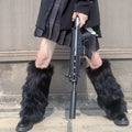 Women's Artificial Fur Leg Warmers Japanese Lolita Autumn And Winter Black And White Knitted Socks Leg Warmers For Women