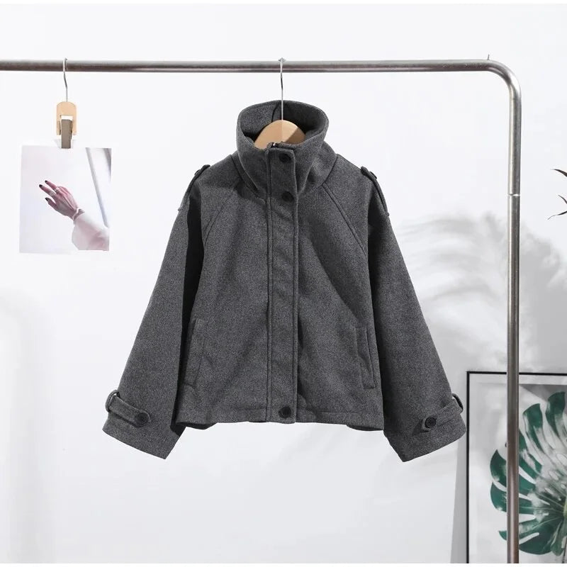 New Stand Collar Women's Coat Full Sleeve Single Breasted Pockets Loose Female Jacket 2026 Autumn Fashion Commute Lady Outwear