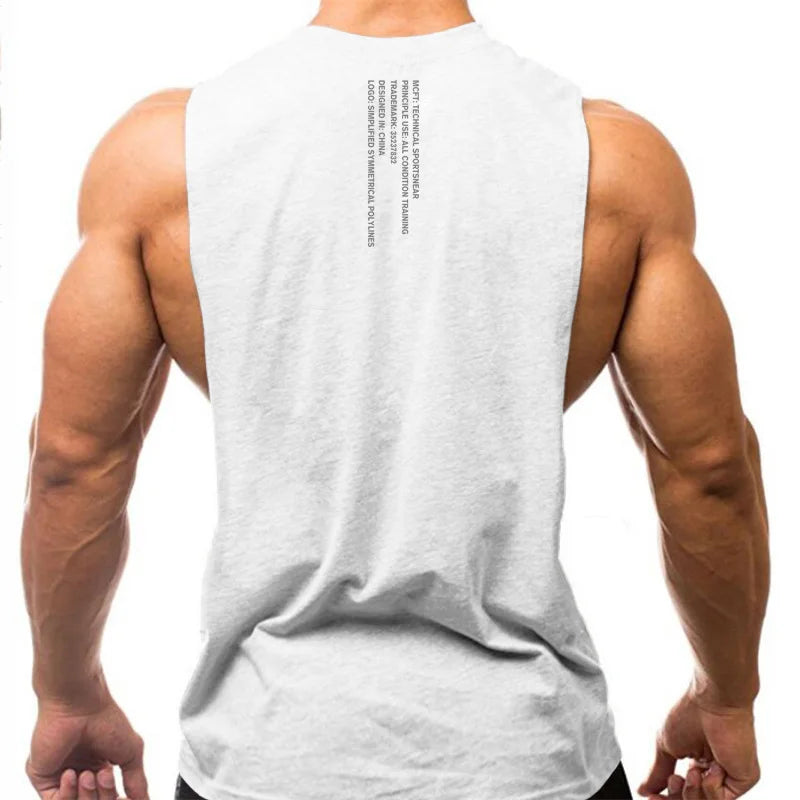 Mens Running Vests Cotton Side Cut Off Sleeveless T-Shirt Summer Sportswear Gym Tank Tops Bodybuilding Fitness Clothing