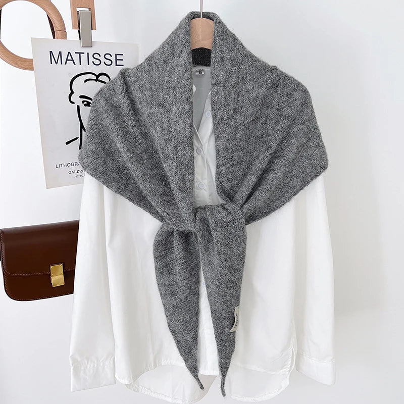 Women's Wool Knitted Triangle Scarf Shawl Autumn Winter Warm British Korean Neck Protection Scarf Decorative Small Scarf