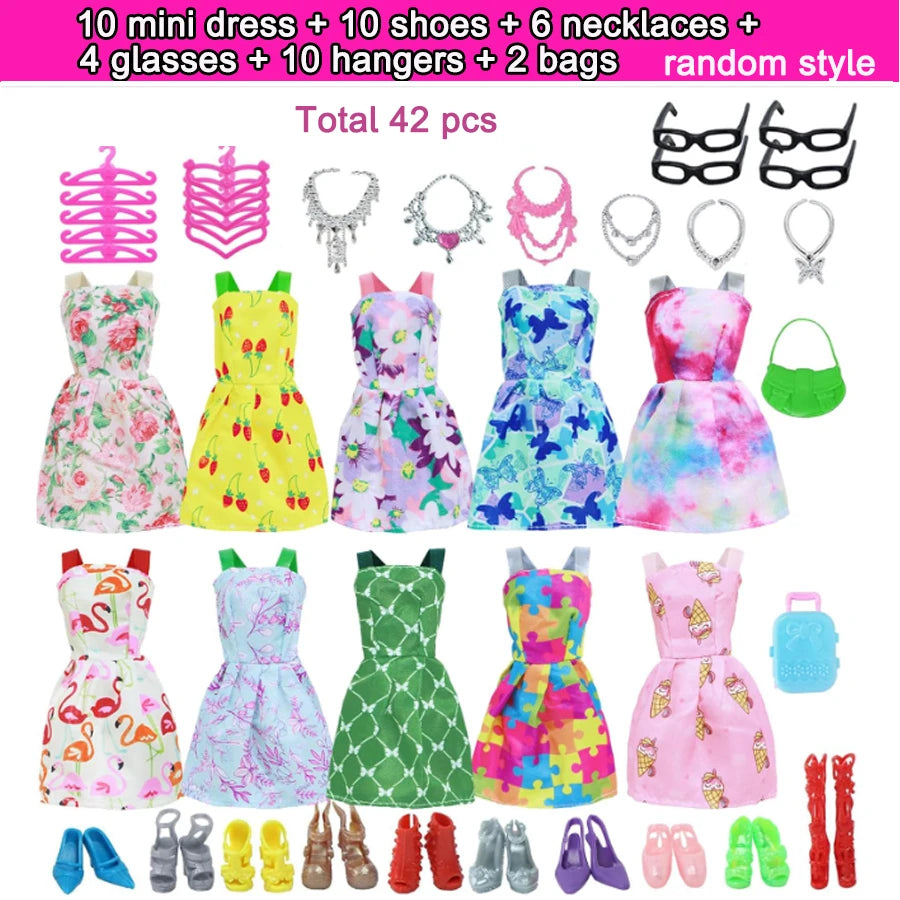 64Pcs Clothes And Accessories for 11.5''/30cm Dolls Fashion Gowns Dresses Casual Outfits Swimsuits Shoes Necklace Ideal Gift