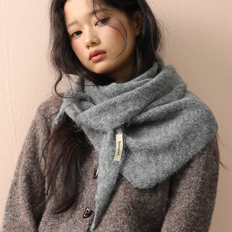 Women's Wool Knitted Triangle Scarf Shawl Autumn Winter Warm British Korean Neck Protection Scarf Decorative Small Scarf